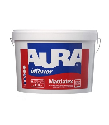 Краска в/д для стен и потолков моющаяся AURA MATTLATEX основа TR 9 л