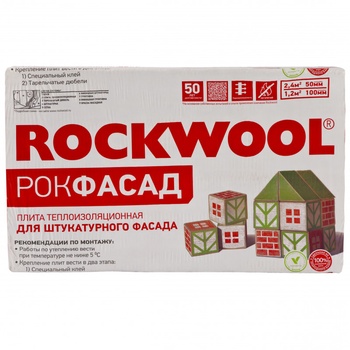 Базальтовый утеплитель ROCKWOOL (Роквул) РОКФАСАД 1000х600 100 мм